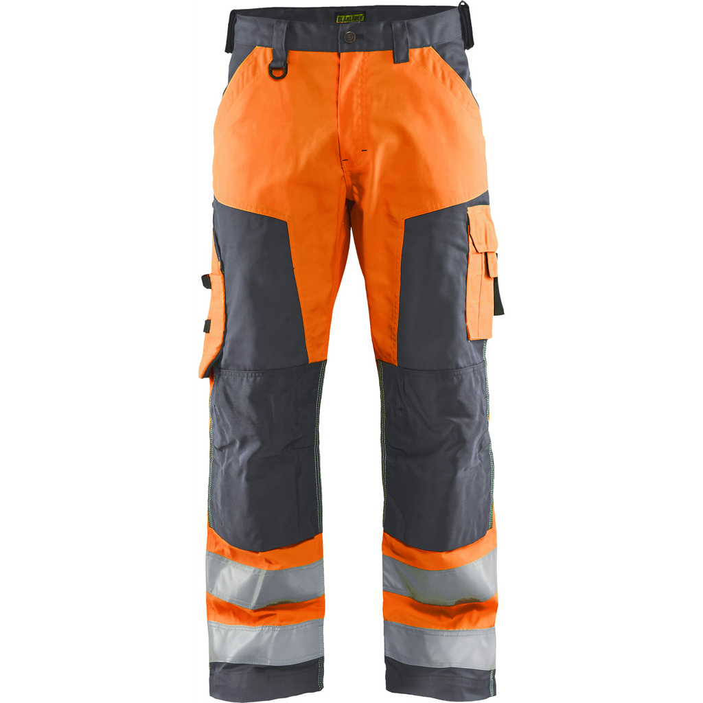 Blaklader High Vis Work Trousers, Orange/Medium Grey