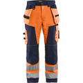 Blaklader High Vis Softshell Work Trousers, Orange/Navy Blue