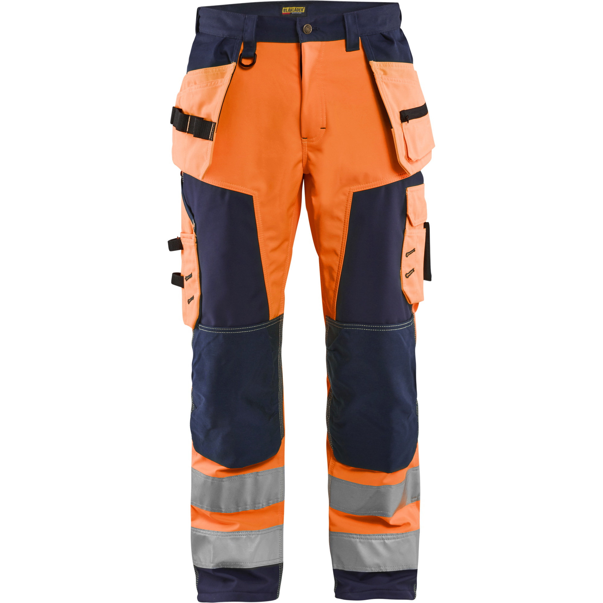 Blaklader High Vis Softshell Work Trousers, Orange/Navy Blue