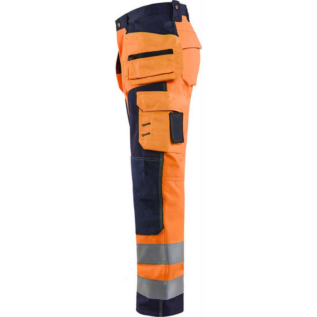 Blaklader High Vis Softshell Work Trousers, Orange/Navy Blue (3)