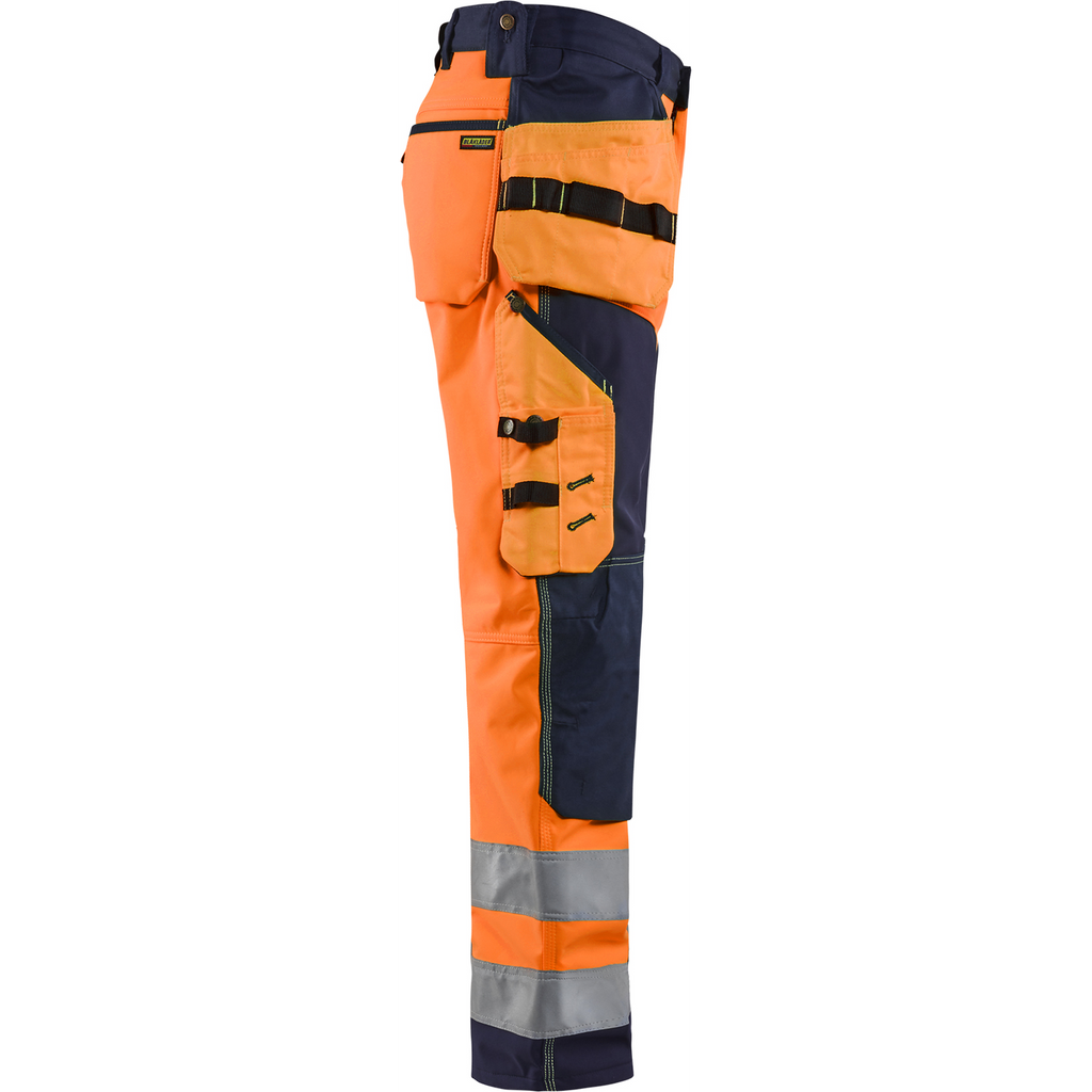 Blaklader High Vis Softshell Work Trousers, Orange/Navy Blue (2)