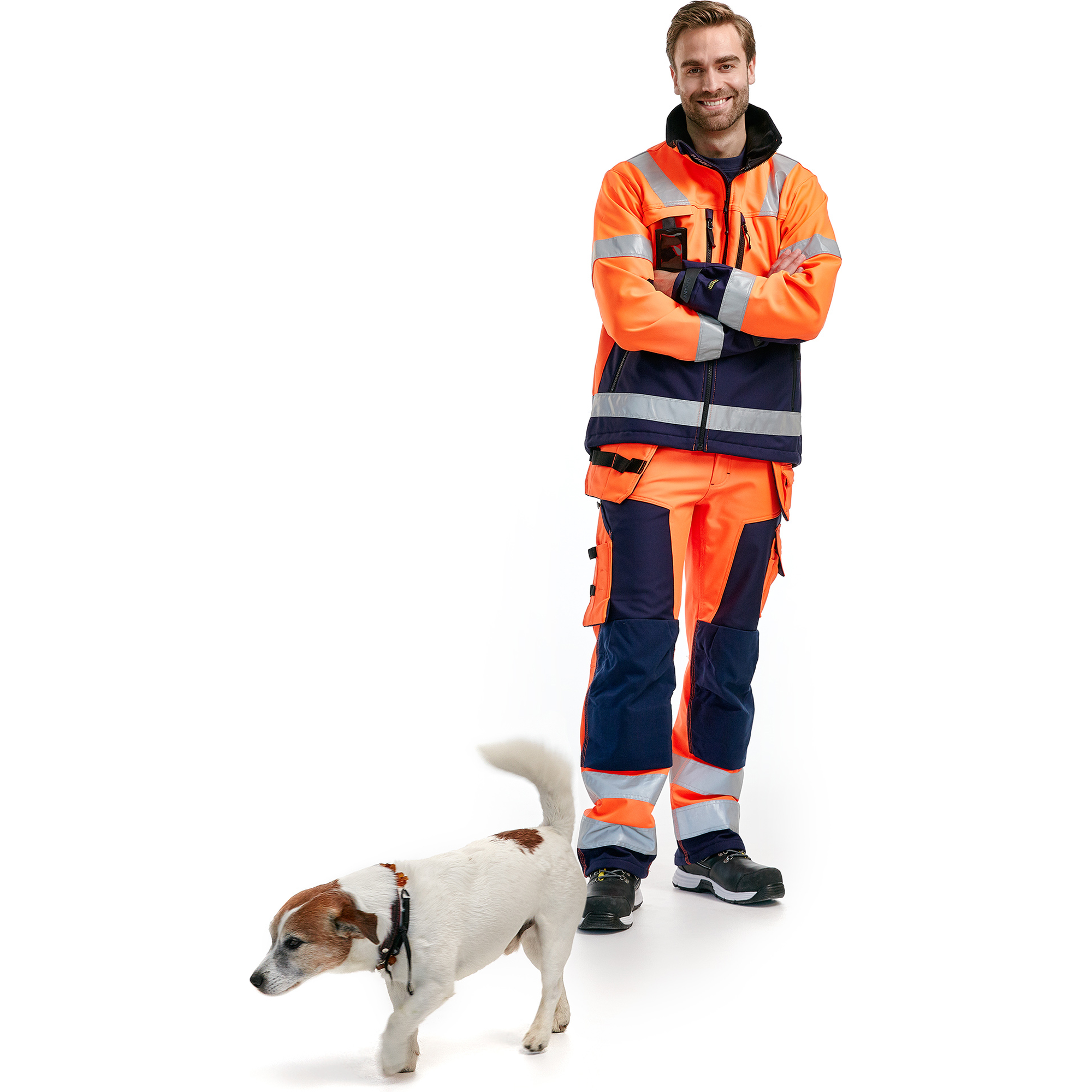 Blaklader High Vis Softshell Work Trousers, Orange/Navy Blue (5)