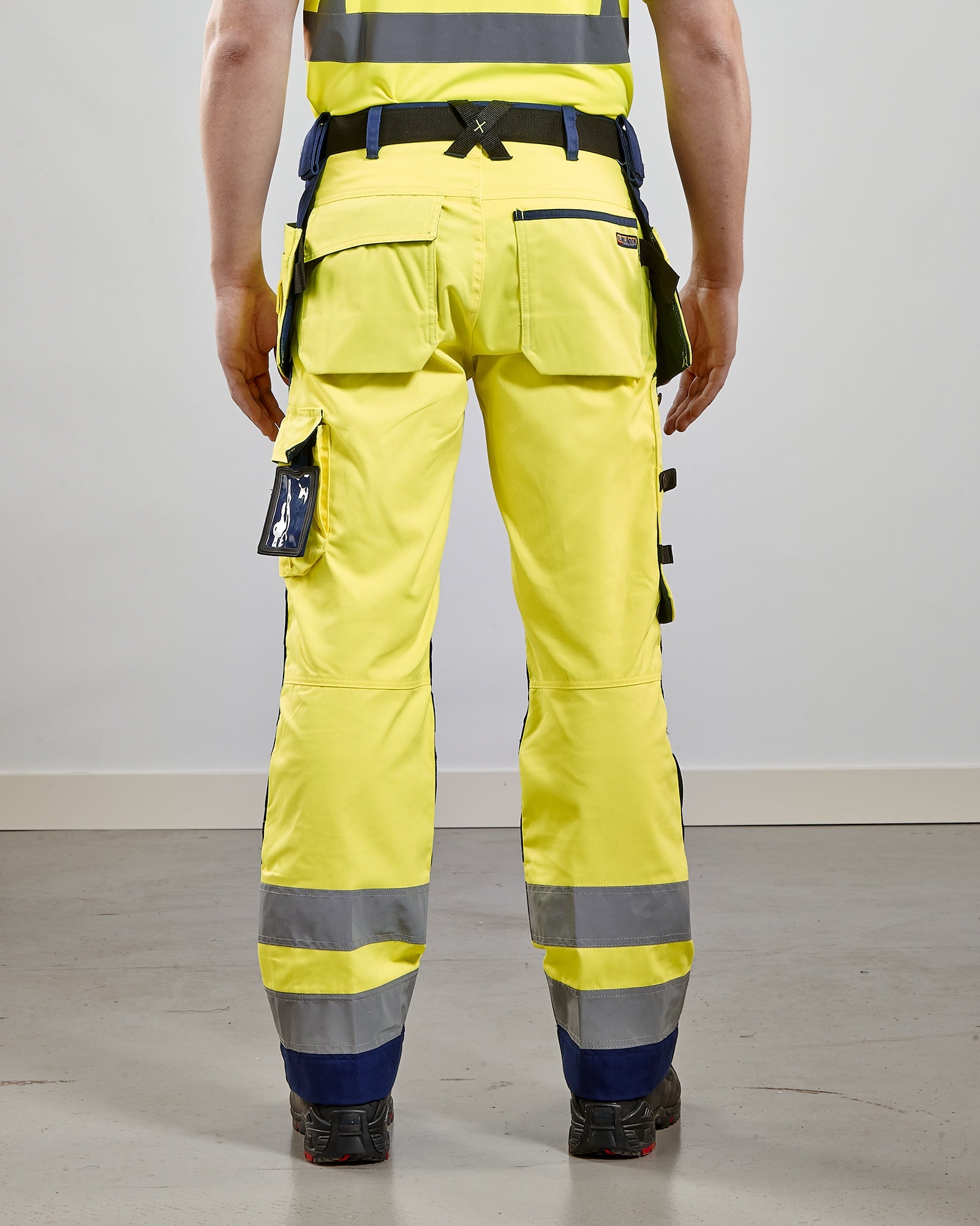 Blaklader High Vis Craftsman Work Trousers, Yellow/Navy Blue (6)