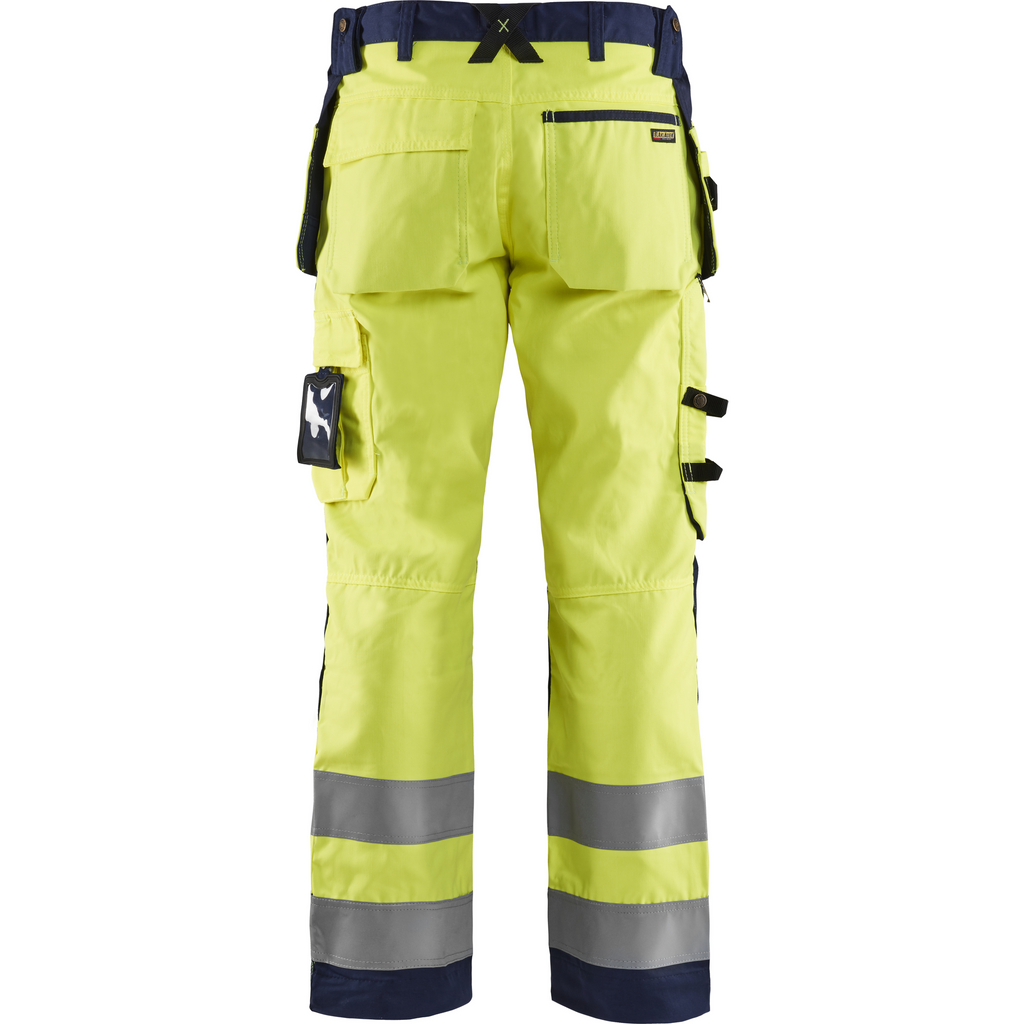 Blaklader High Vis Craftsman Work Trousers, Yellow/Navy Blue (4)