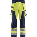 Blaklader High Vis Craftsman Work Trousers, Yellow/Navy Blue