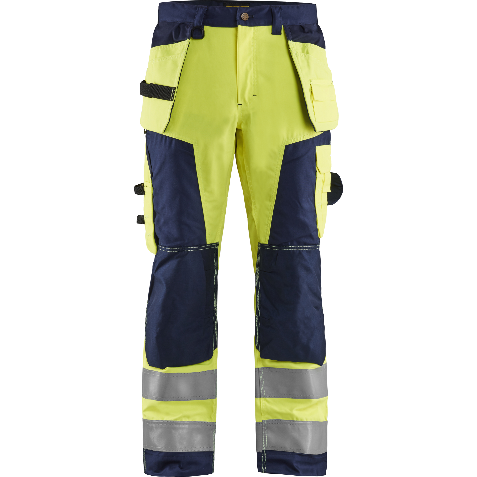 Blaklader High Vis Craftsman Work Trousers, Yellow/Navy Blue