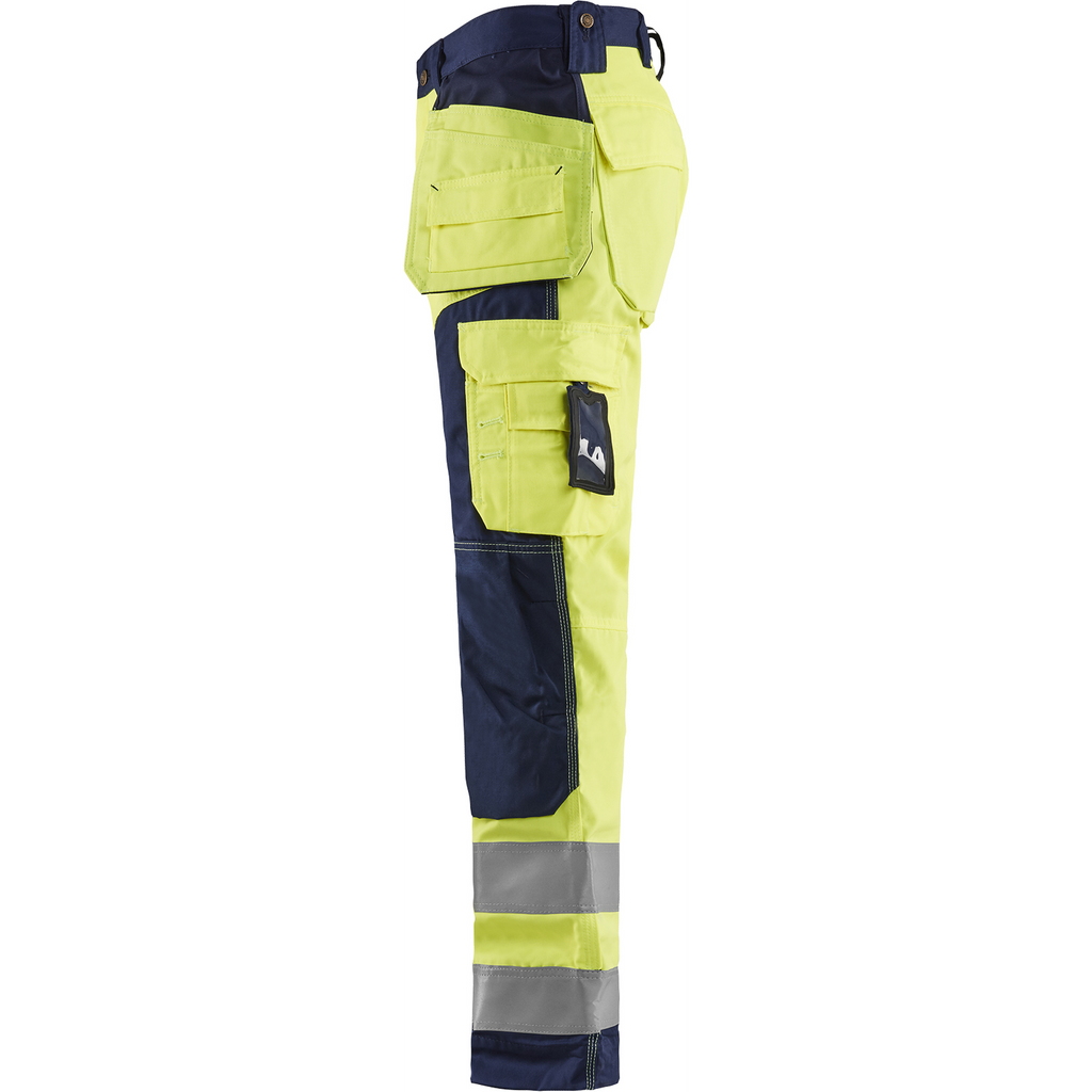 Blaklader High Vis Craftsman Work Trousers, Yellow/Navy Blue (3)
