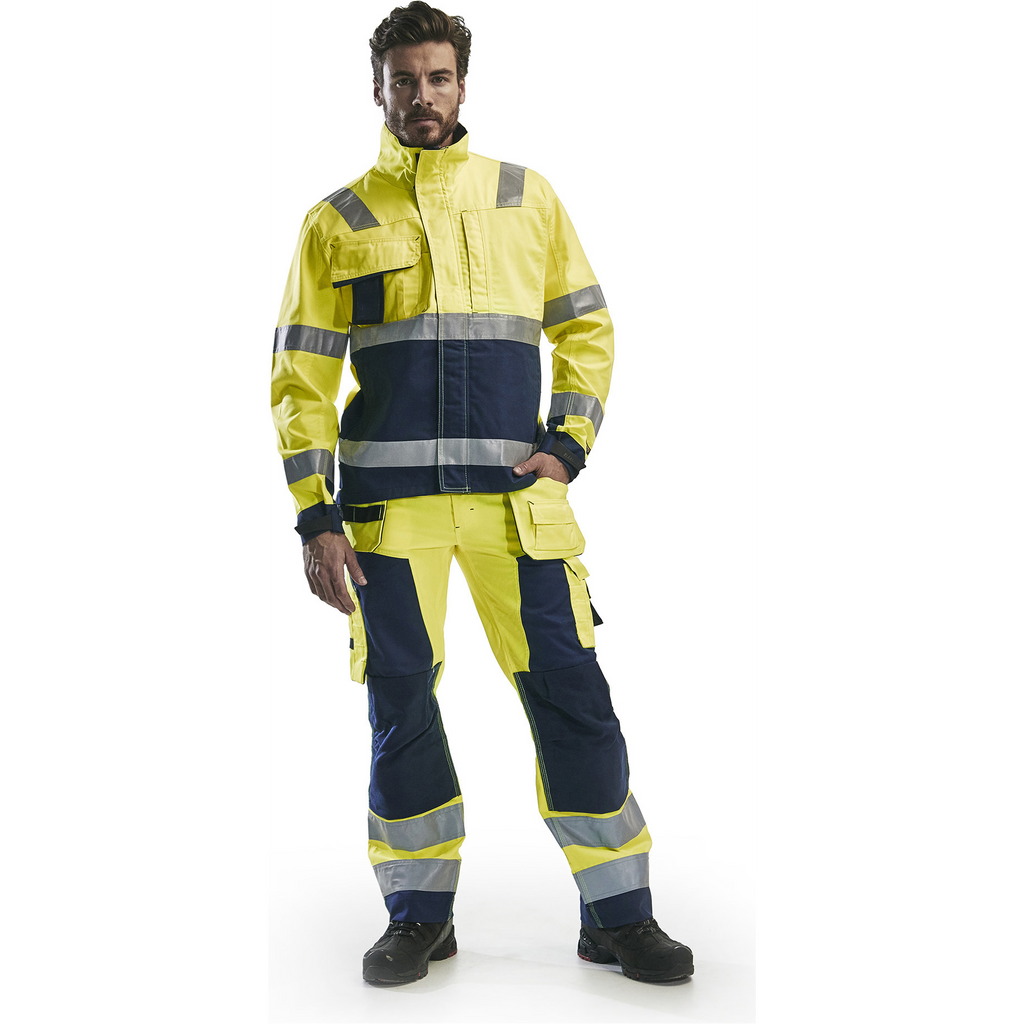 Blaklader High Vis Craftsman Work Trousers, Yellow/Navy Blue (5)