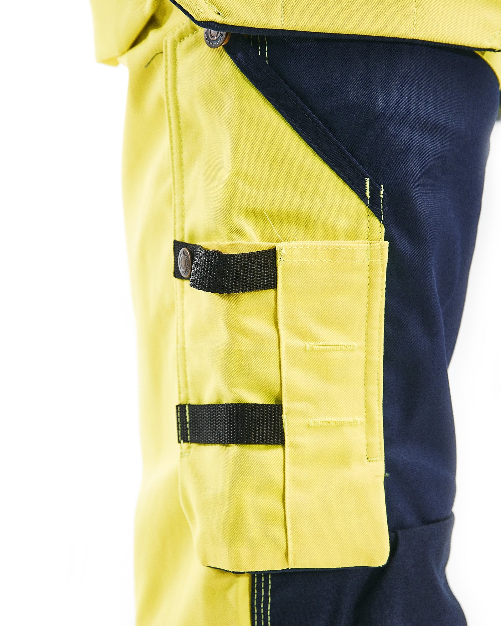 Blaklader High Vis Craftsman Work Trousers, Yellow/Navy Blue (7)