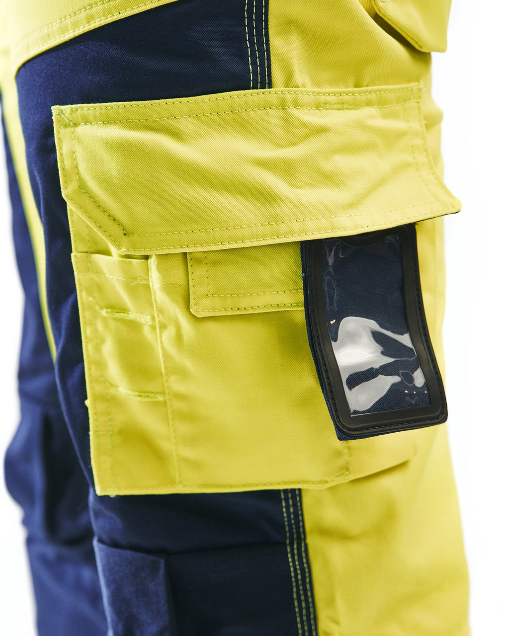Blaklader High Vis Craftsman Work Trousers, Yellow/Navy Blue (9)