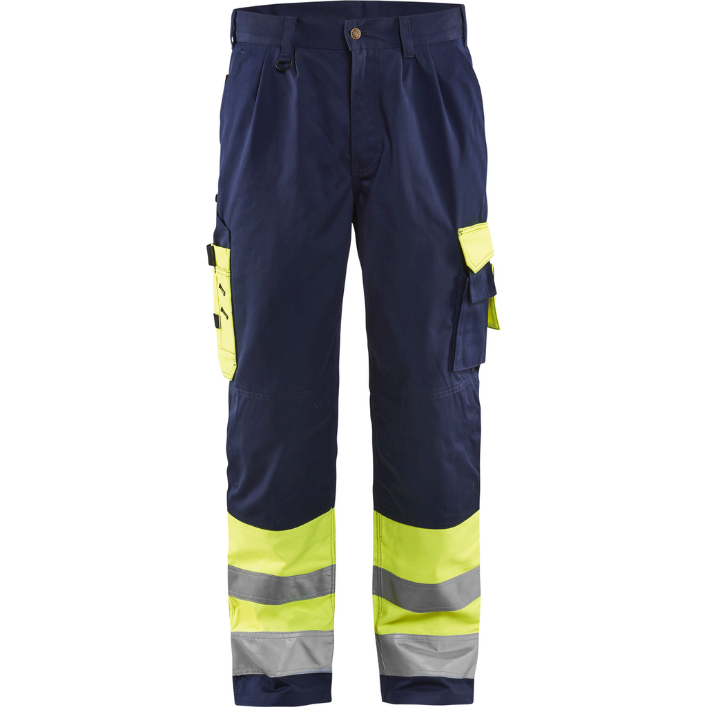 Blaklader High Vis Work Trousers, Yellow/Navy Blue