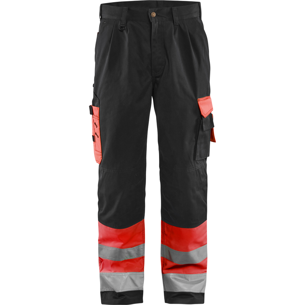 Blaklader High Vis Work Trousers, Red/Black