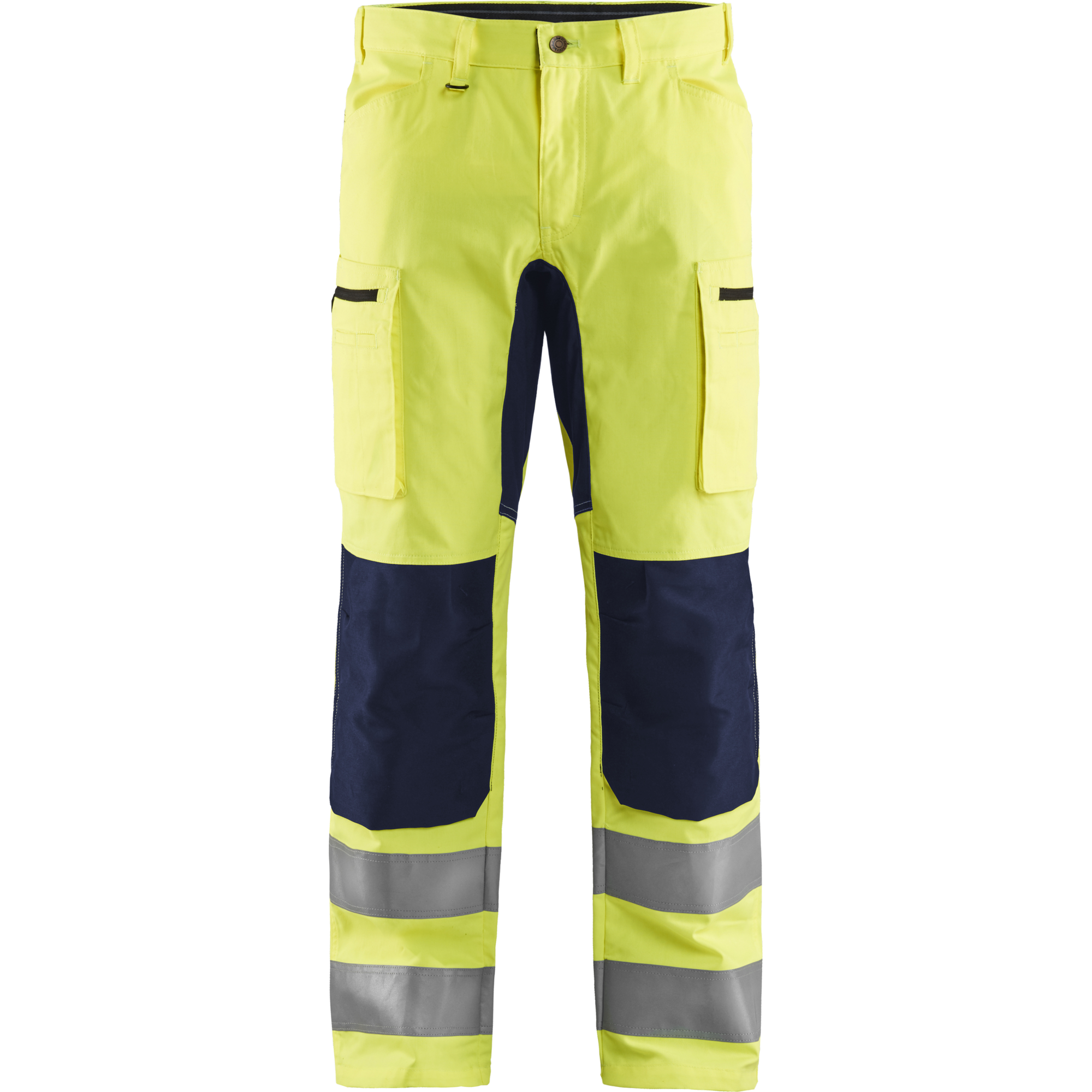 Blaklader High Vis Stretch Work Trousers, Yellow/Navy Blue