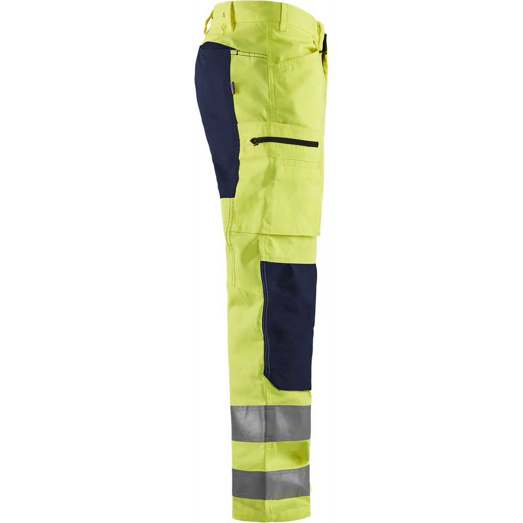 Blaklader High Vis Stretch Work Trousers, Yellow/Navy Blue (2)