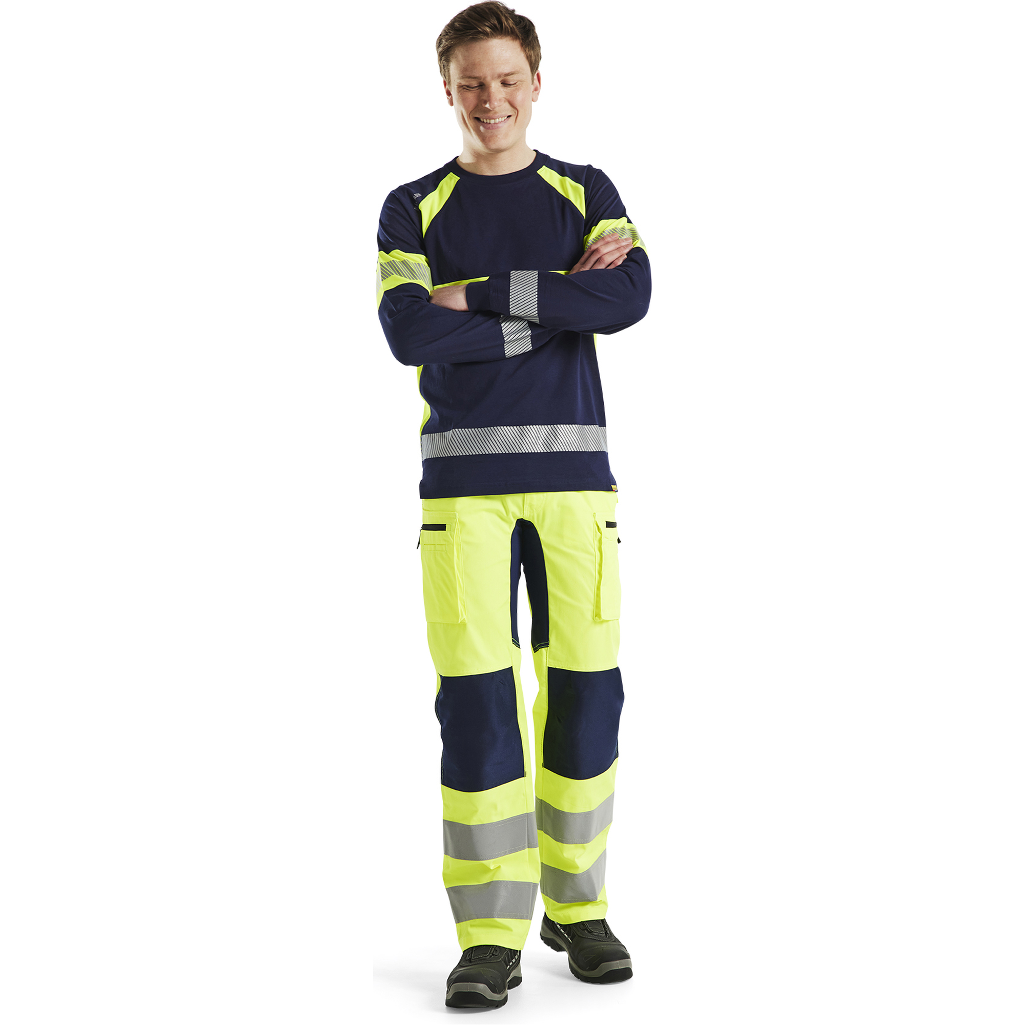 Blaklader High Vis Stretch Work Trousers, Yellow/Navy Blue (5)