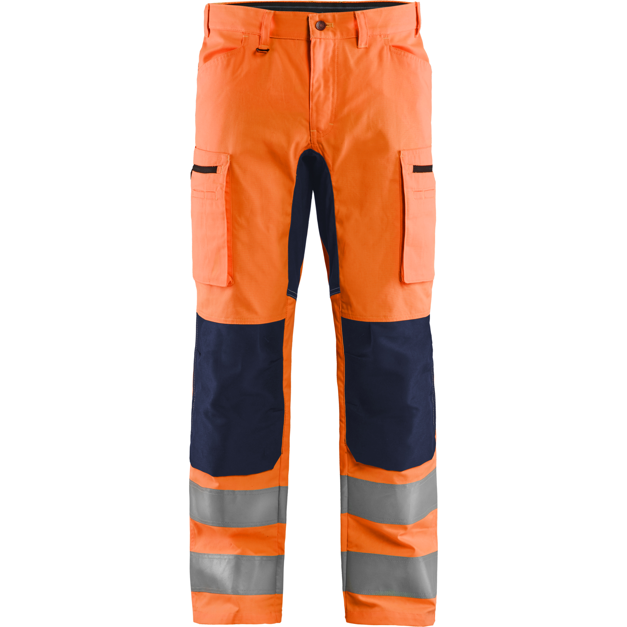 Blaklader High Vis Stretch Work Trousers, Orange/Navy Blue
