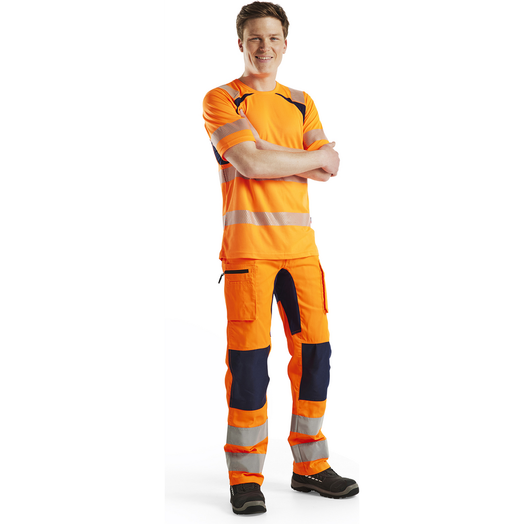 Blaklader High Vis Stretch Work Trousers, Orange/Navy Blue (4)