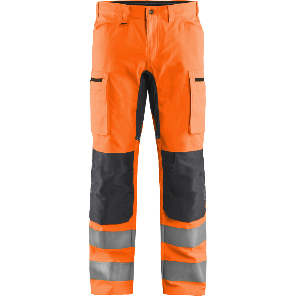 Blaklader High Vis Stretch Work Trousers, Orange/Medium Grey