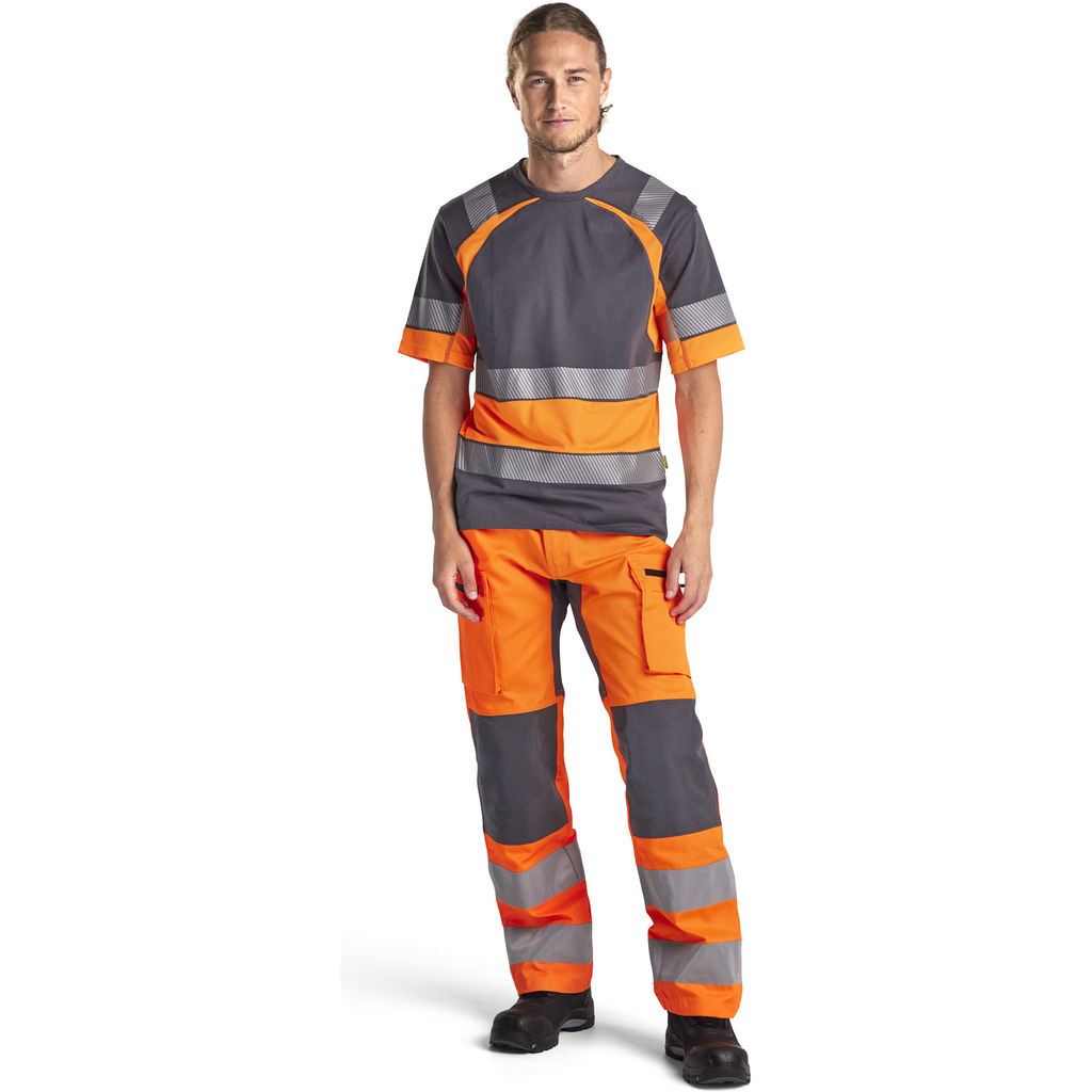 Blaklader High Vis Stretch Work Trousers, Orange/Medium Grey (4)