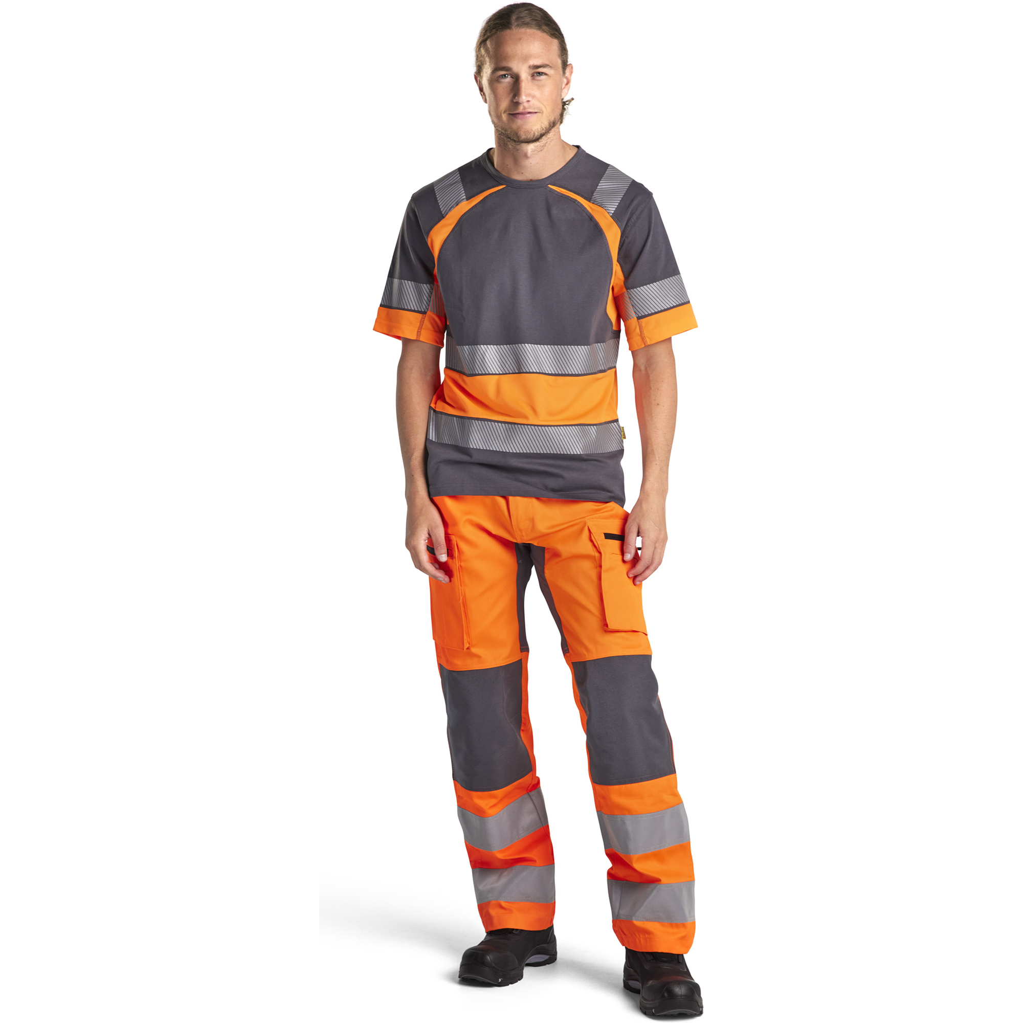 Blaklader High Vis Stretch Work Trousers, Orange/Medium Grey (4)