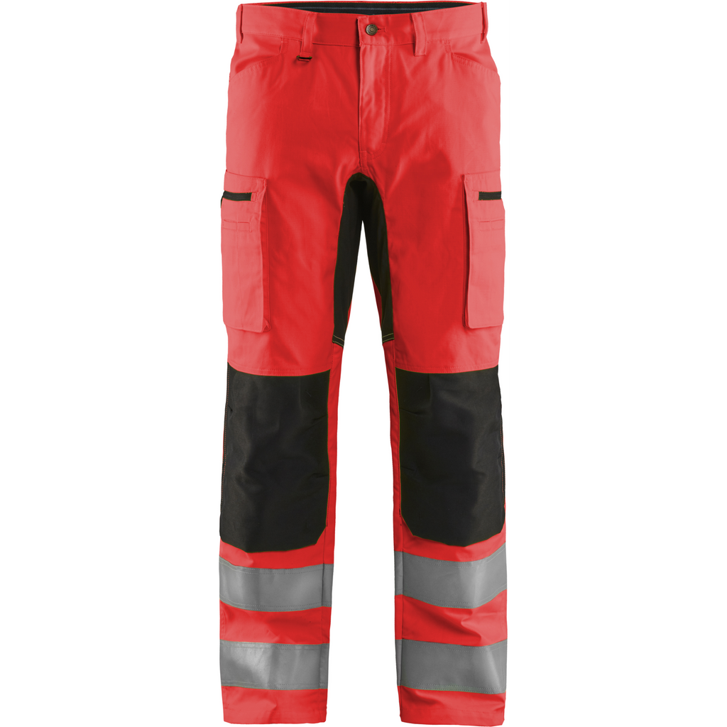 Blaklader High Vis Stretch Work Trousers, Red/Black