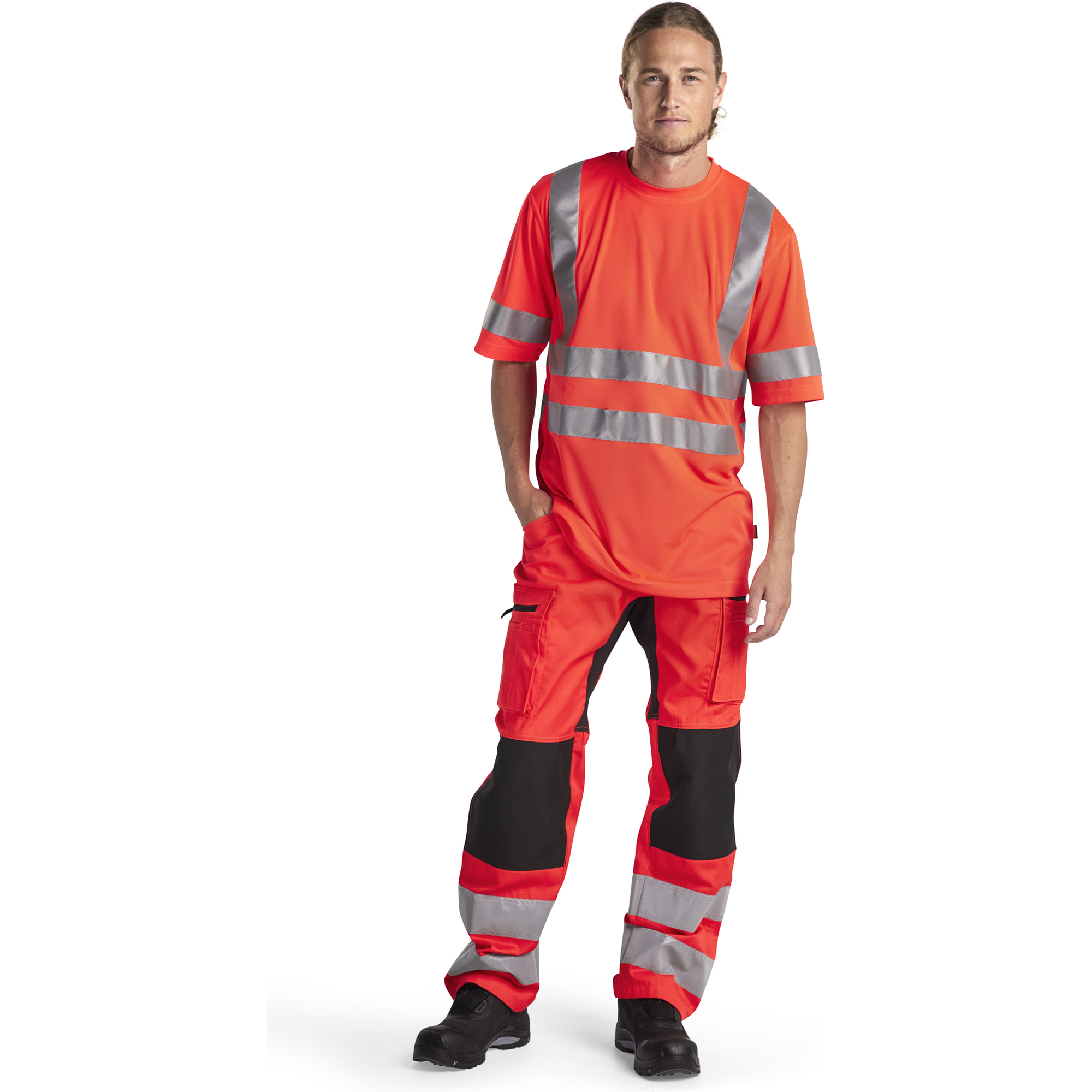 Blaklader High Vis Stretch Work Trousers, Red/Black (4)