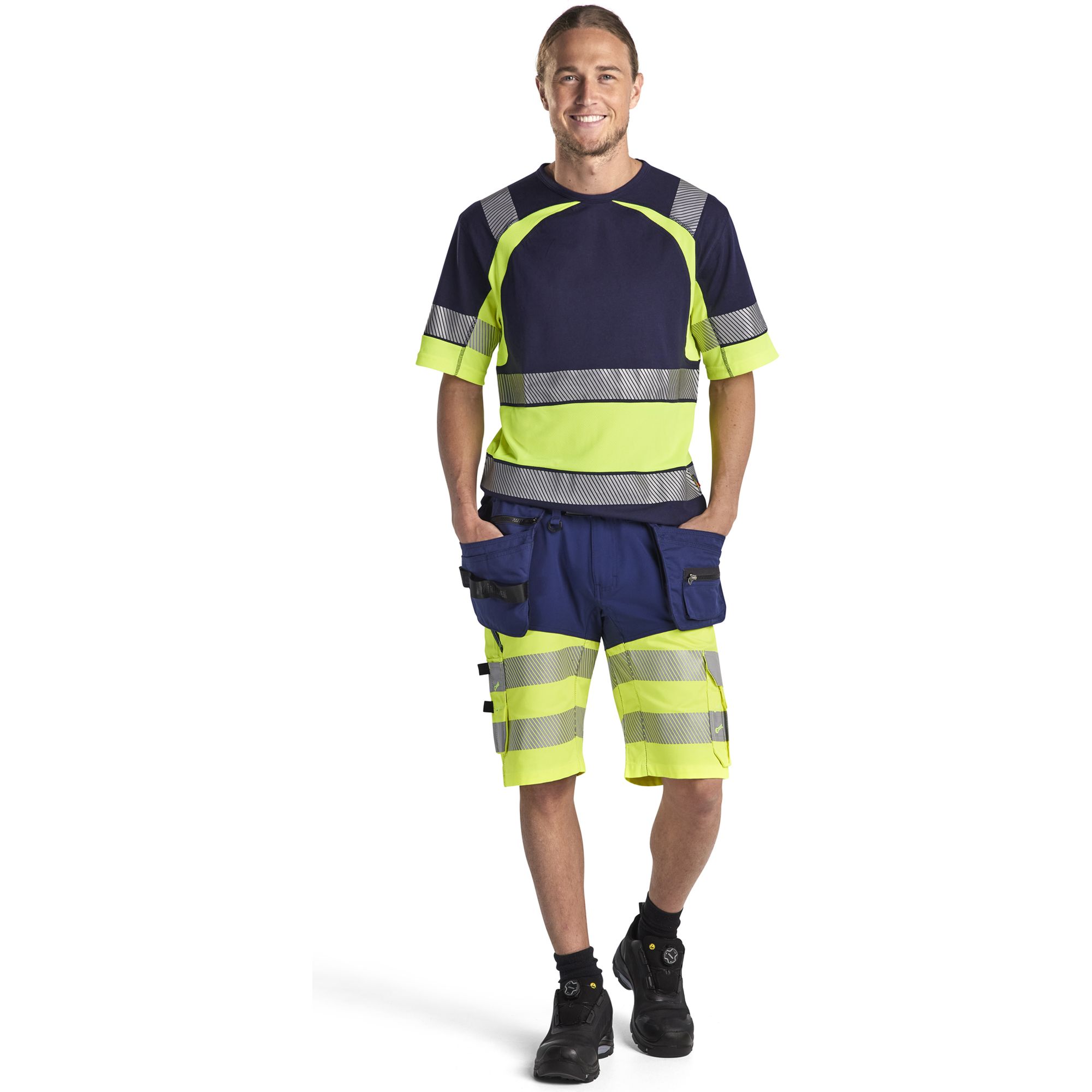 Blaklader High Vis Stretch Shorts, Navy Blue/ Yellow (4)