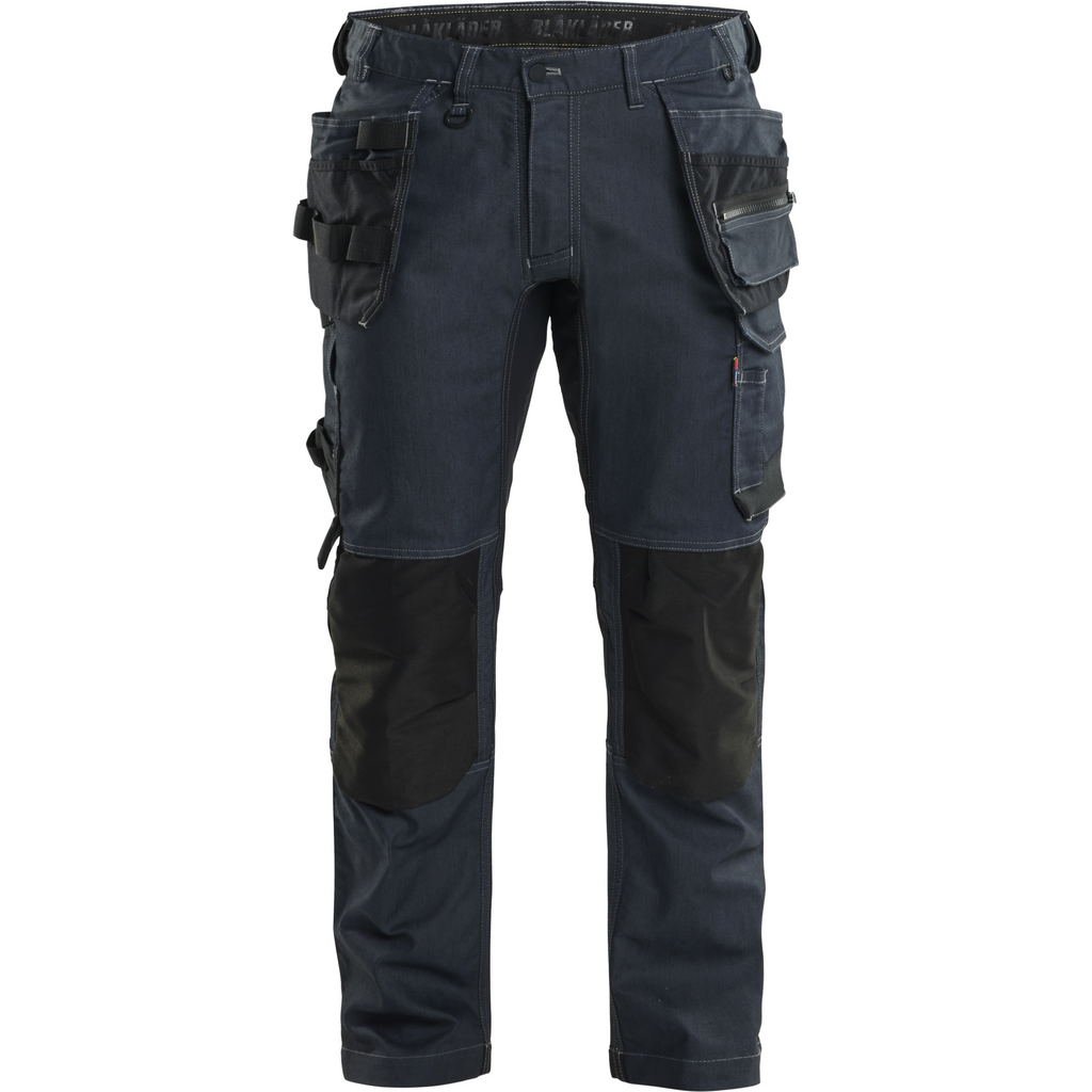 Blaklader Stretch Denim Craftsman Work Trousers, Navy Blue/Black
