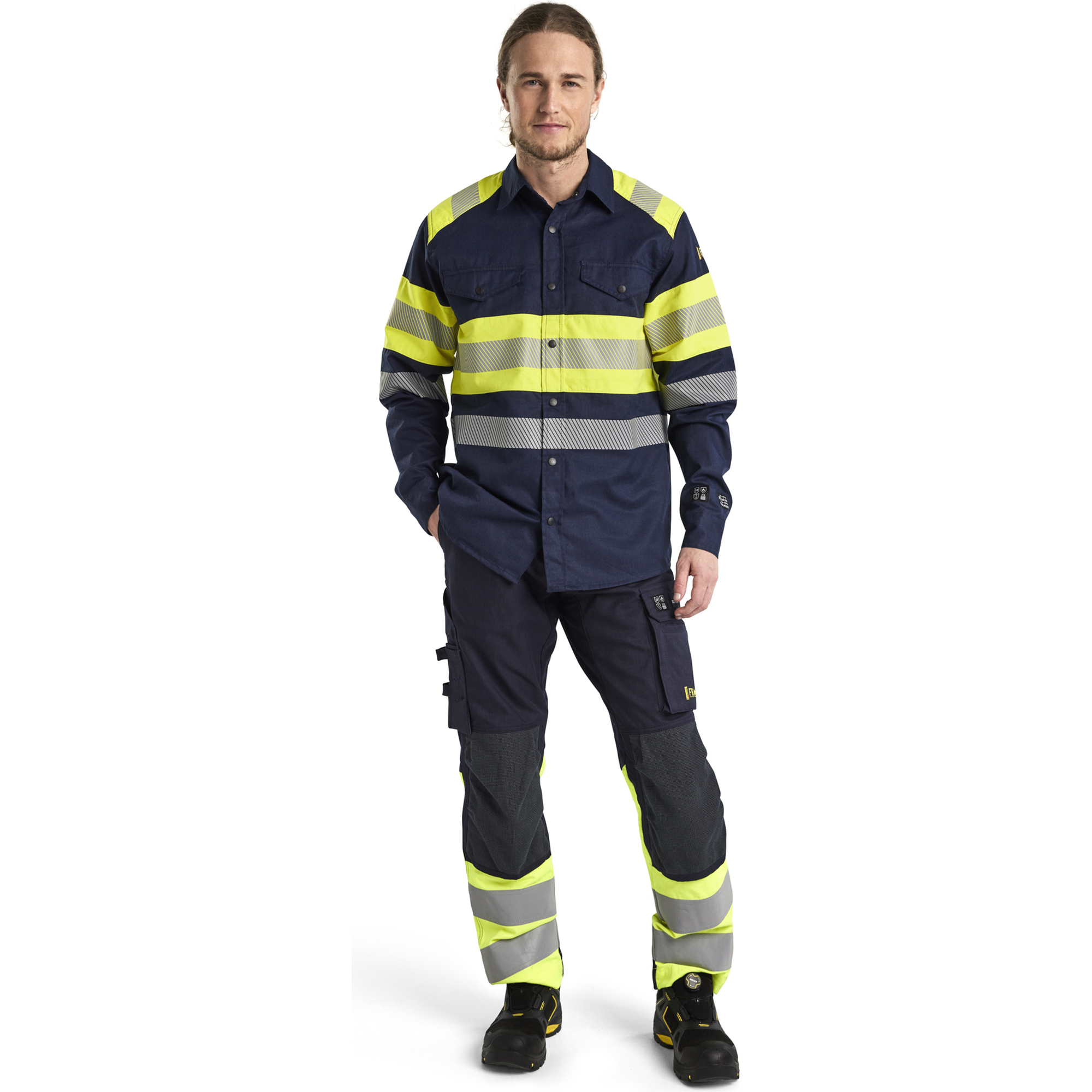 Blaklader Multinorm Stretch Work Trousers, Navy Blue/ Yellow (5)