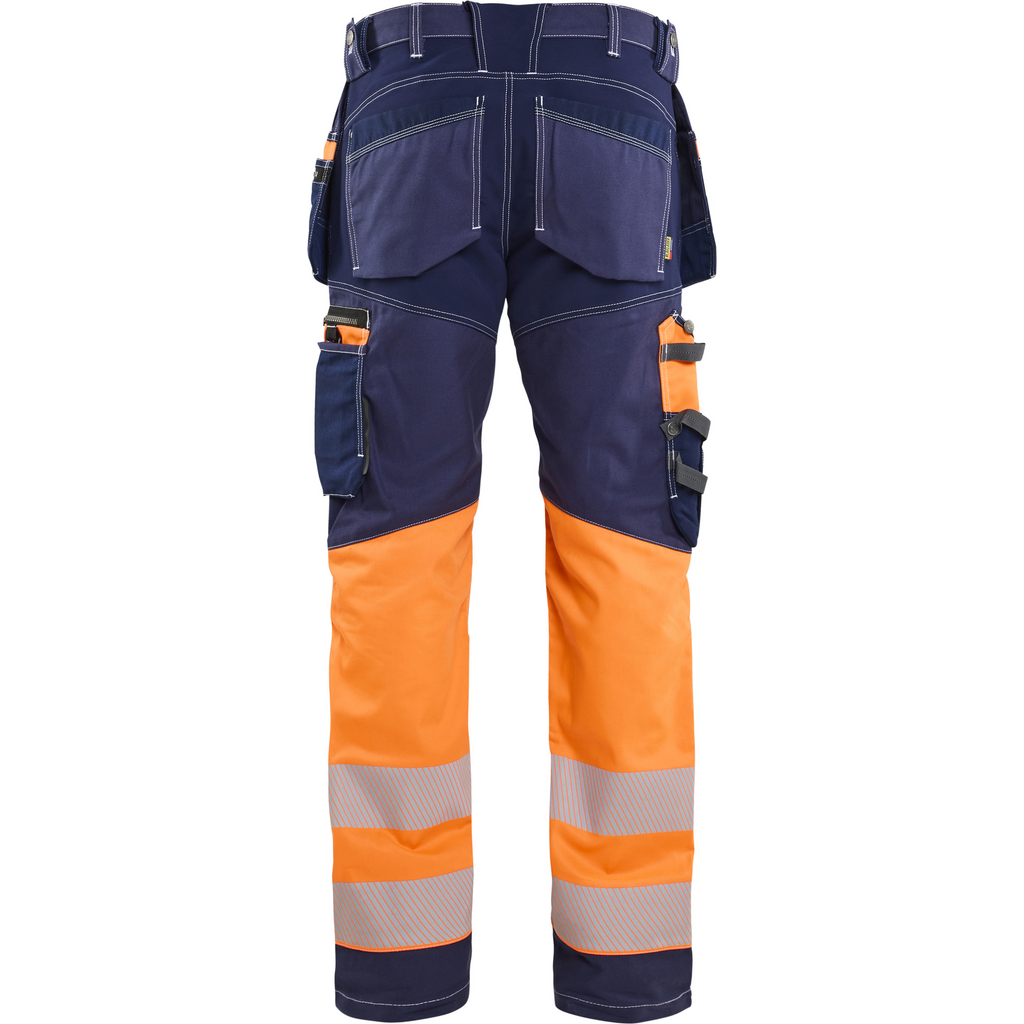Blaklader High Vis Stretch Work Trousers, Navy Blue/Orange (4)