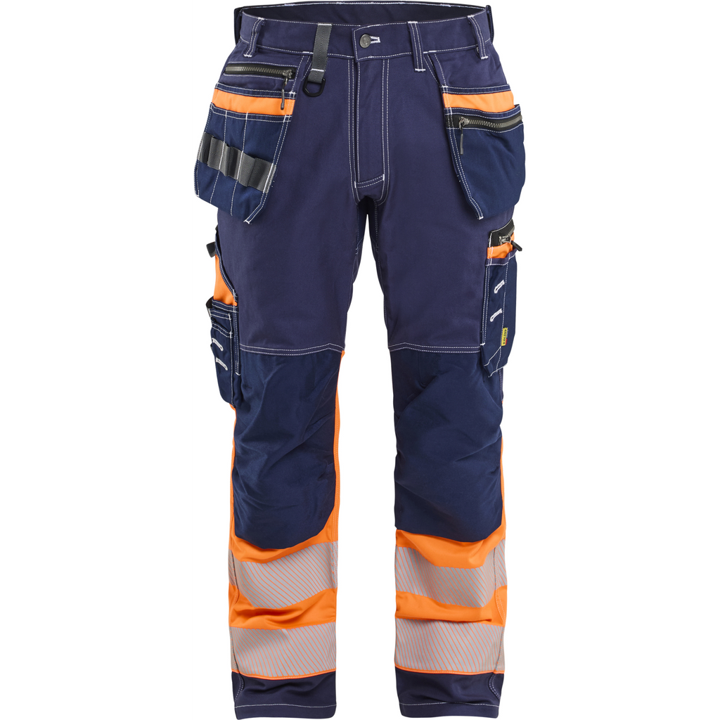 Blaklader High Vis Stretch Work Trousers, Navy Blue/Orange
