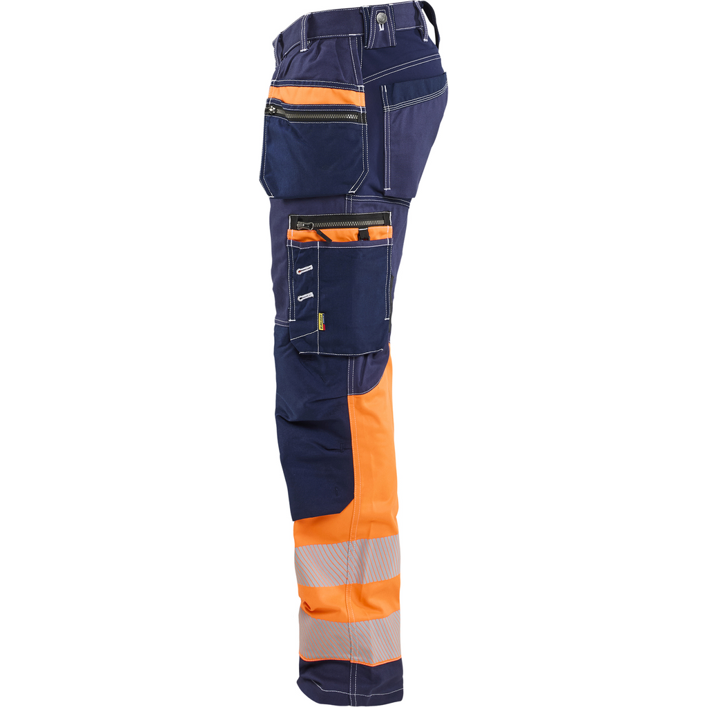 Blaklader High Vis Stretch Work Trousers, Navy Blue/Orange (3)