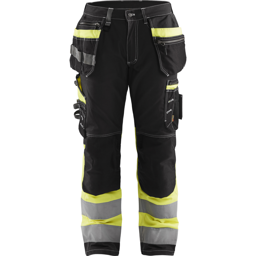 Blaklader High Vis Stretch Work Trousers, Black/Yellow