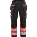 Blaklader High Vis Stretch Work Trousers, Black/High Vis Red