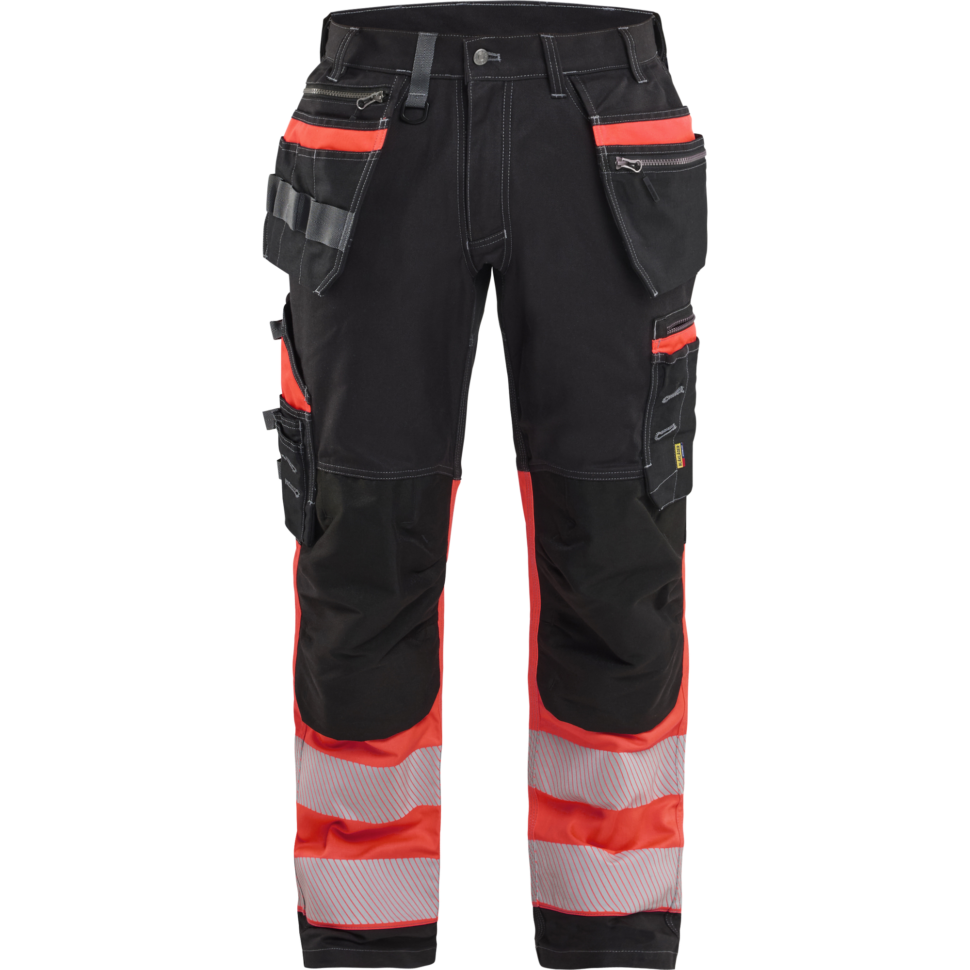 Blaklader High Vis Stretch Work Trousers, Black/High Vis Red