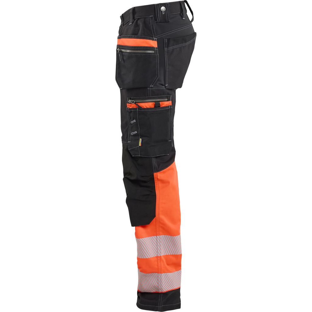 Blaklader High Vis Stretch Work Trousers, Black/High Vis Red (3)