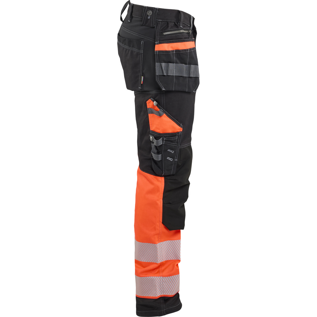 Blaklader High Vis Stretch Work Trousers, Black/High Vis Red (2)