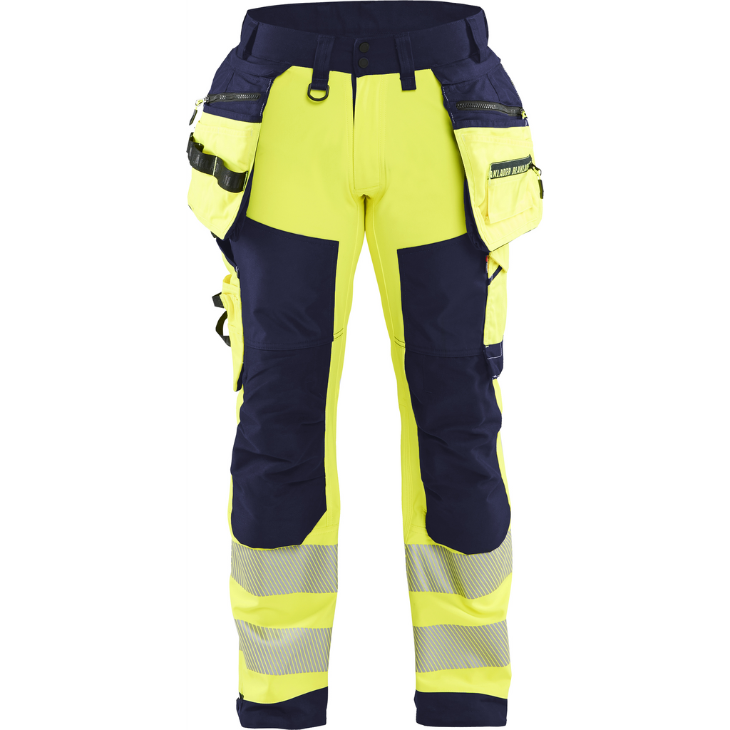 Blaklader High Vis Softshell Work Trousers, Yellow/Navy Blue