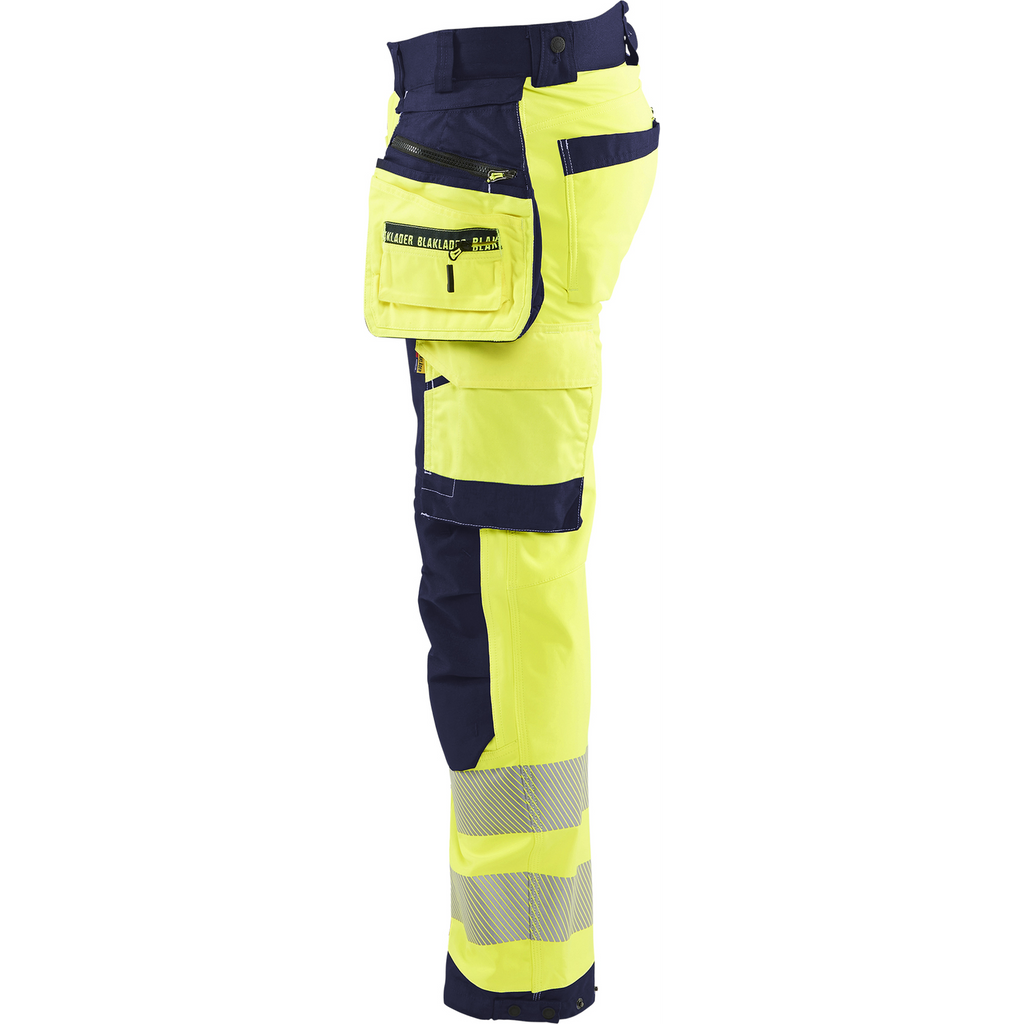 Blaklader High Vis Softshell Work Trousers, Yellow/Navy Blue (3)