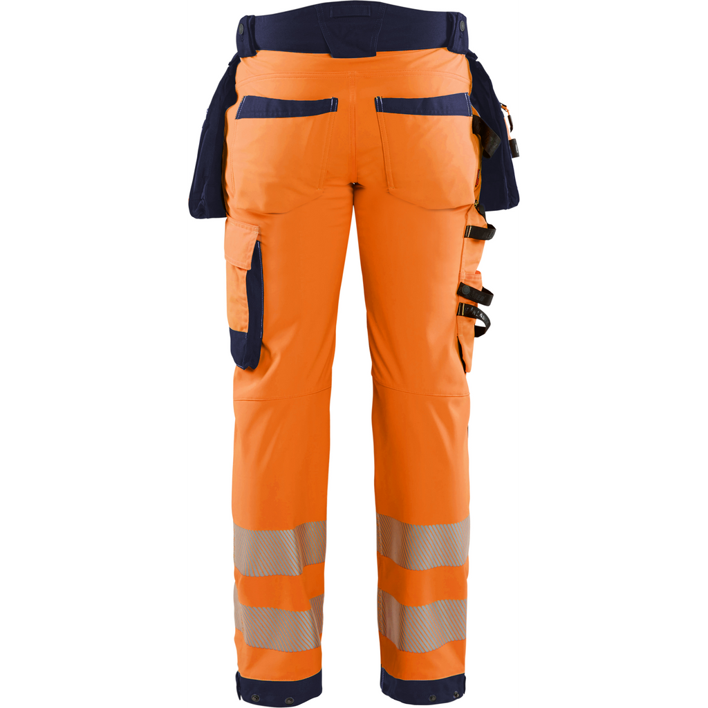 Blaklader High Vis Softshell Work Trousers, Orange/Navy Blue (3)