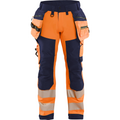 Blaklader High Vis Softshell Work Trousers, Orange/Navy Blue