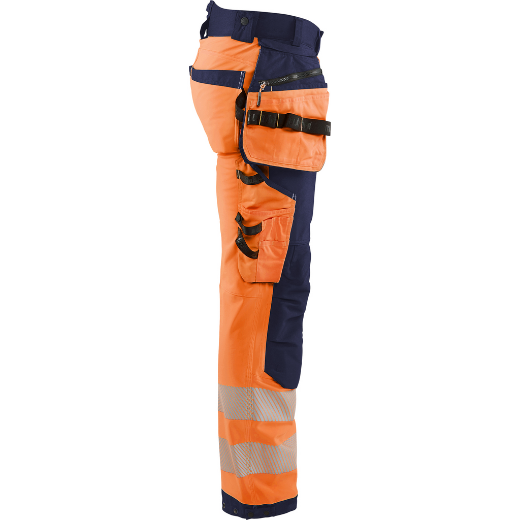 Blaklader High Vis Softshell Work Trousers, Orange/Navy Blue (2)