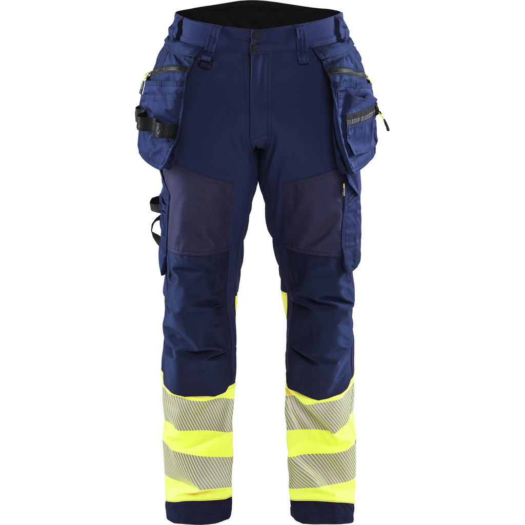 Blaklader High Vis Softshell Work Trousers, Navy/ Yellow