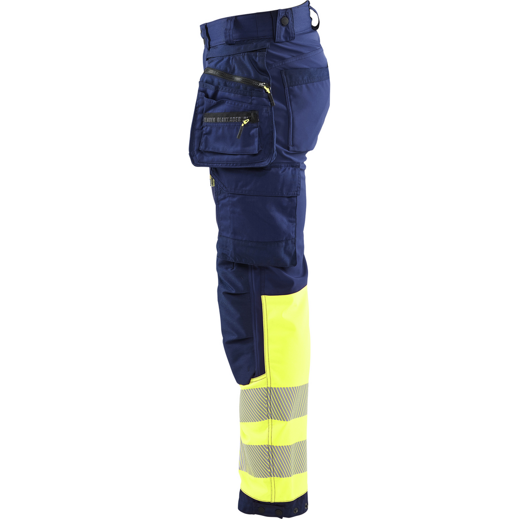 Blaklader High Vis Softshell Work Trousers, Navy/ Yellow (3)