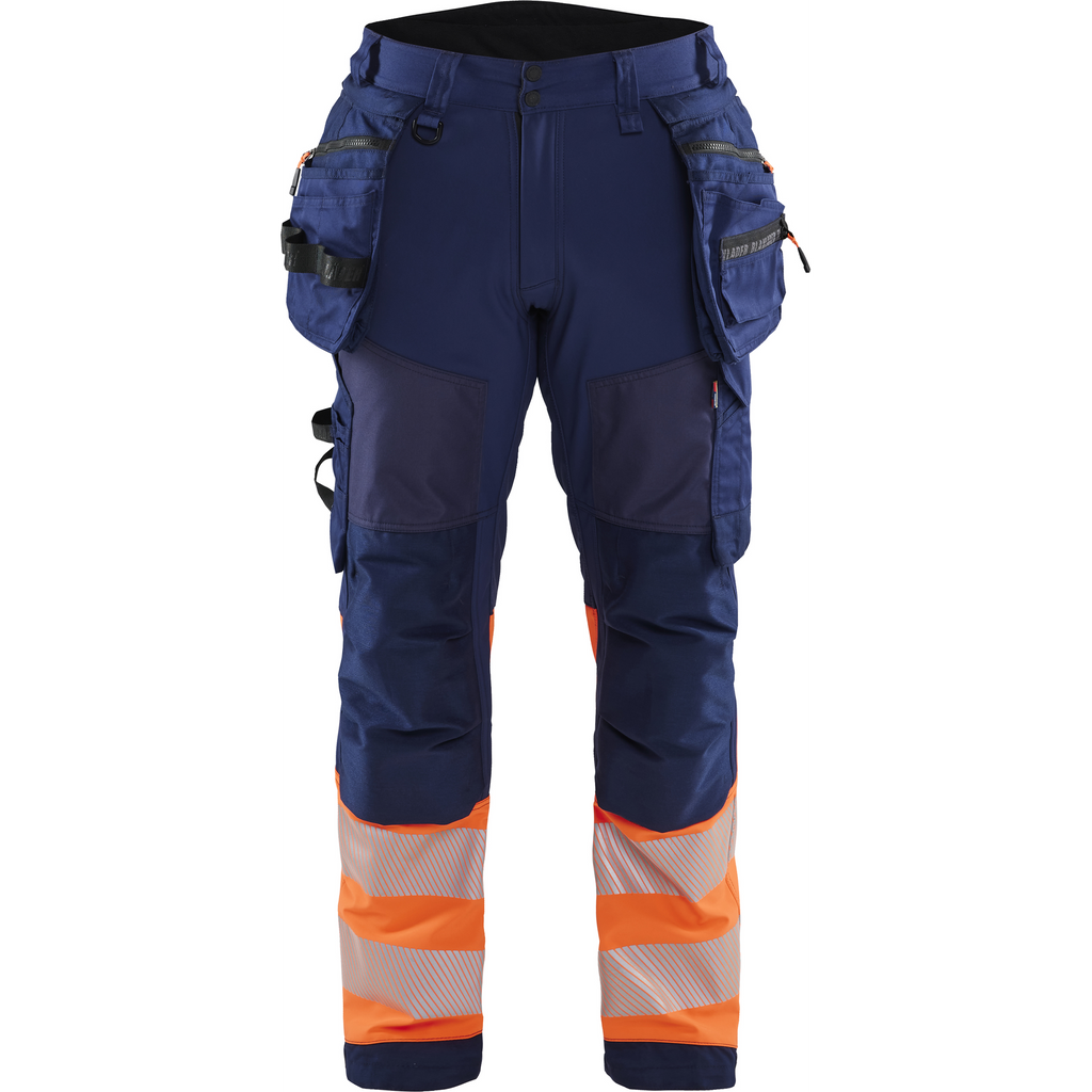 Blaklader High Vis Softshell Work Trousers, Navy/Orange