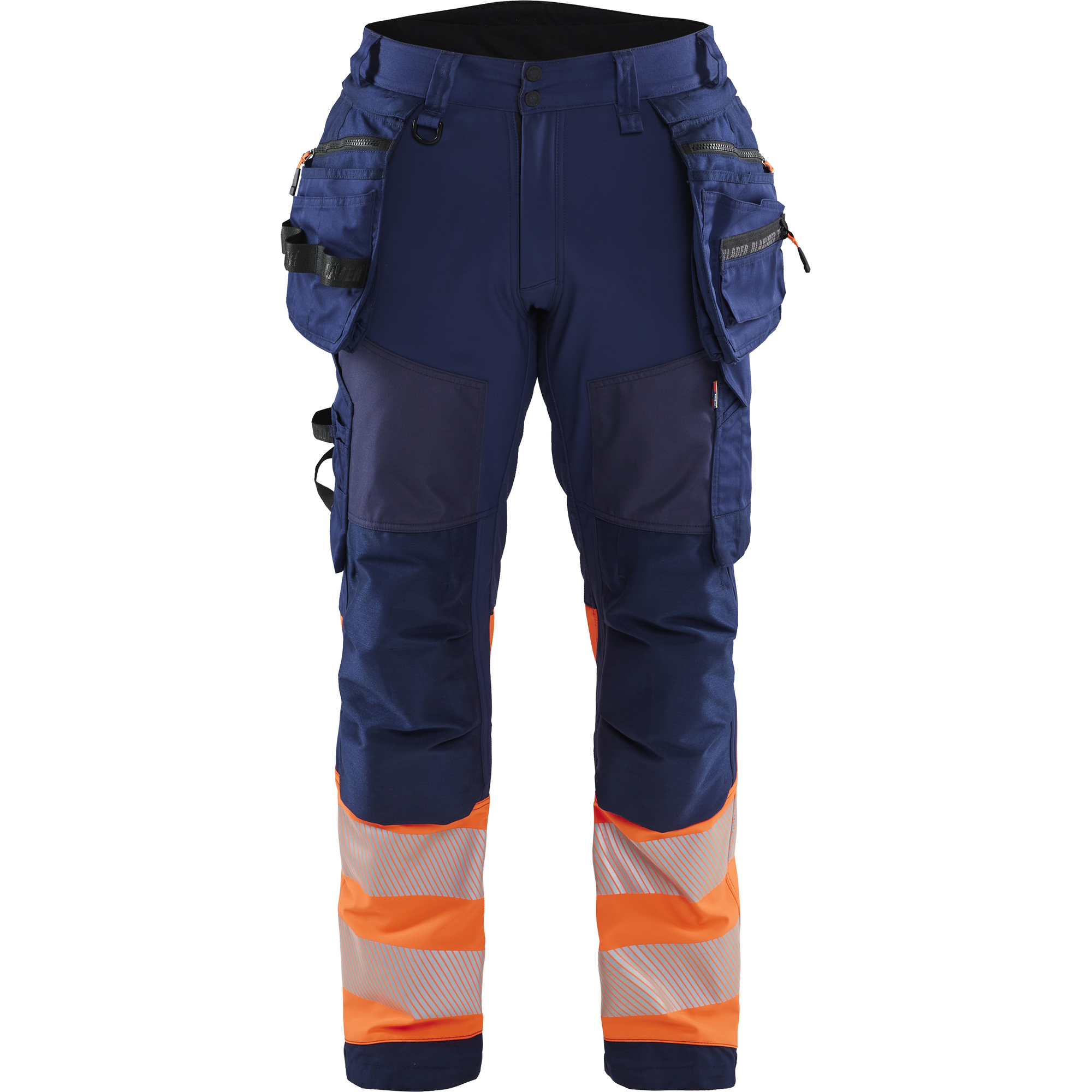 Blaklader High Vis Softshell Work Trousers, Navy/Orange