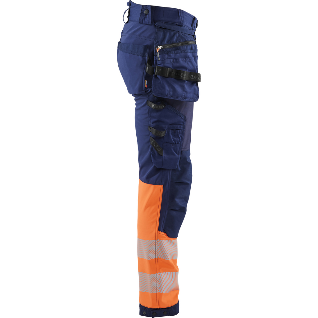 Blaklader High Vis Softshell Work Trousers, Navy/Orange (2)