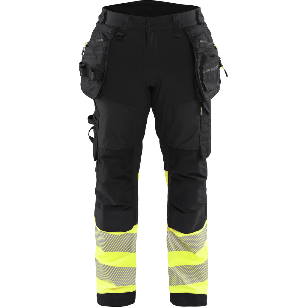 Blaklader High Vis Softshell Work Trousers, Black/Yellow