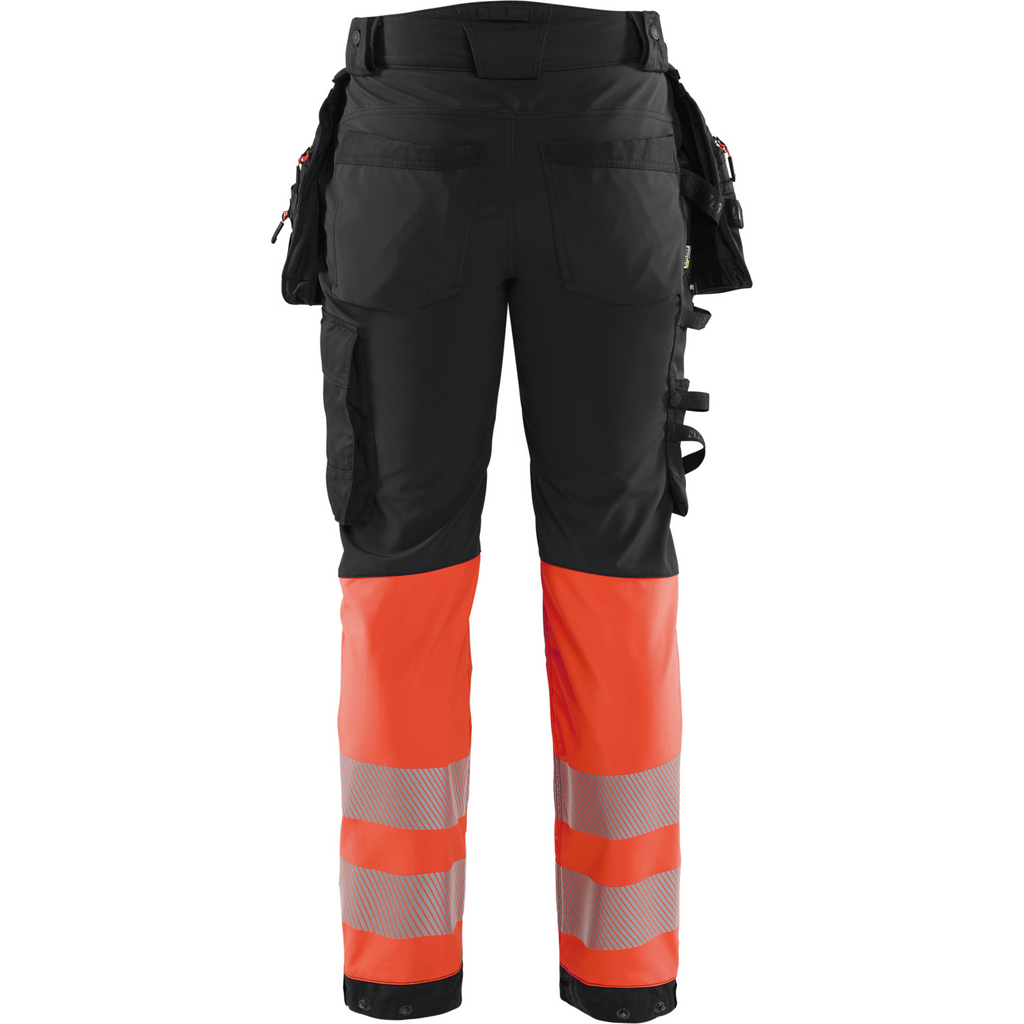 Blaklader High Vis Softshell Work Trousers, Black/High Vis Red (4)