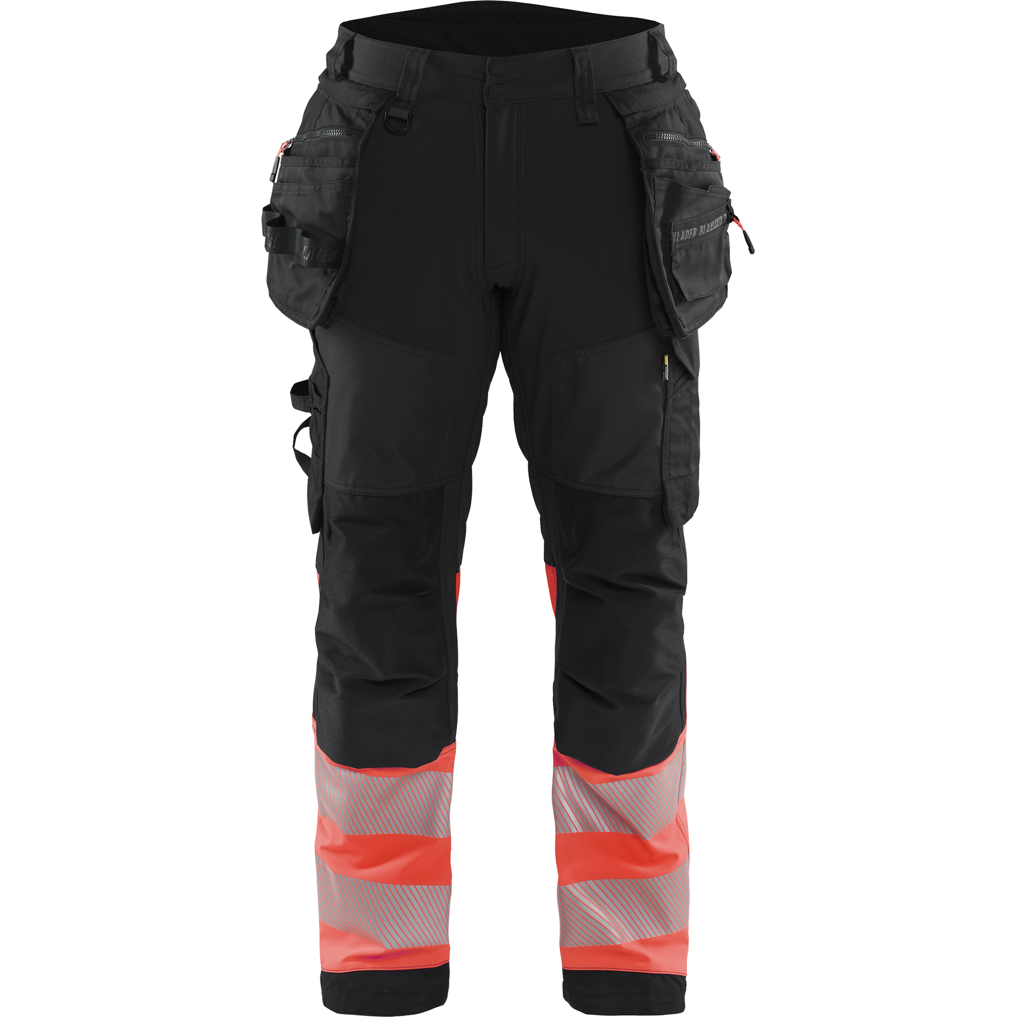 Blaklader High Vis Softshell Work Trousers, Black/High Vis Red